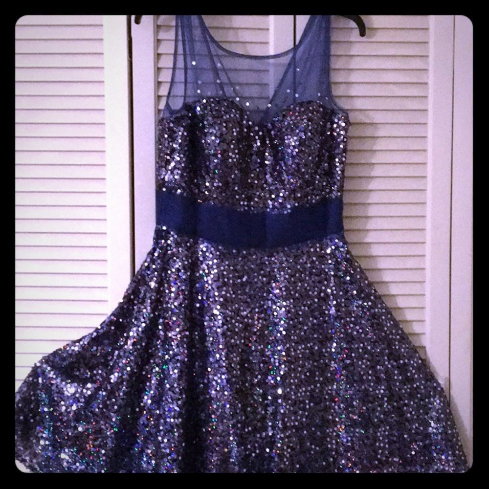 Blue sequins cocktail dress